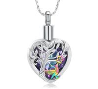 Imrsanl Tree of Life Cremation Jewelry for Ashes Crystal Heart Urn Necklace for Women Men Hummingbird Flower Memorial Pendant Ashes Holder Keepsake, Stainless Steel, No Gemstone