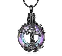 Imrsanl Tree of Life Urn Necklace for Men Women Cremation Jewelry with Circle Crystal Memorial Keepsake Jewelry Gifts for Human Adult Ashes, Stainless Steel, No Gemstone