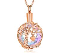 Imrsanl Tree of Life Urn Necklace for Men Women Cremation Jewelry with Circle Crystal Memorial Keepsake Jewelry Gifts for Human Adult Ashes, Stainless Steel, stainless steel