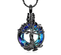 Imrsanl Tree of Life Urn Necklace for Men Women Cremation Jewelry with Circle Crystal Memorial Keepsake Jewelry Gifts for Human Adult Ashes, Stainless Steel, No Gemstone