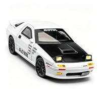 imtfzct 1/32 Scale Mazda RX7 FC Diecast Model Car, Pull Back Toy with Light Sound, Open Doors Alloy Sports Car, JDM Collectible Gift (white