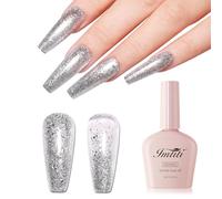 Imtiti 10ml Silver Glitter Gel Nail Polish Long Lasting Soak Off UV Led Christmas Silver Gel Polish Salon DIY at Home Gift for Women 1Pcs