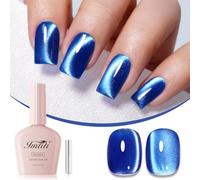 Imtiti Blue Cat Eye Gel Nail Polish, Moonlight Sea Blue Holographic Crystal Diamond Glitter Magnetic UV Soak Off Gel Nail Polish with Magnetic Stick (0.34 Fl Oz-948)