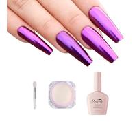 Imtiti Chrome Nail Powder with Black Gel Polish Kit, 1g Purple Aurora Meatllic Mirror Effect Powder and 10ML Black Gel Nail Polish Shimmer for UV Nails Art DIY Kit