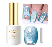 Imtiti DeepSkyBlue Color Gel Nail Polish, 0.5fl oz Holographic 9D Cat Eyes Glitter Magnetic Gel Polish with Magnetic Stick for Nail Salon