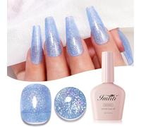 Imtiti Glitter Gel Light Blue Iridescent Nail Diamond Shimmer Sparkle Soak-Off UV/LED Polish 10ml