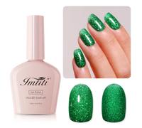 Imtiti Glitter Gel Nail Polish, Green Shimmer Sparkle UV LED Soak Off Polish for Christmas, Fall Winter DIY Nail Art Manicure Salon 10ML