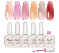 Imtiti Jelly Gel Nail Polish Set,6 Pcs 10ml Same Color Same Bottle Cap Nude Pink Gel Polish Set UV/LED Soak Off Jelly Sheer Translucent for Salon DIY at Home(10ml*6)