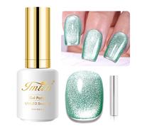 Imtiti Light Green Color Gel Nail Polish, 0.5fl oz Holographic 9D Cat Eyes Glitter Magnetic Gel Polish with Magnetic Stick for Nail Salon