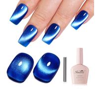 Imtiti Navy Cat Eye Gel Nail Polish with Magnet, Holographic Glitter Shimmer Magnetic UV Gel Polish for Nail Art Soak off UV Led