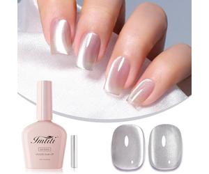 Imtiti Silver Cat Eye Gel Nail Polish, Moonlight Silver Holographic Crystal Diamond Glitter Magnetic UV Soak Off Gel Nail Polish with Magnetic Stick 1Pcs (0.34 Fl Oz-944)