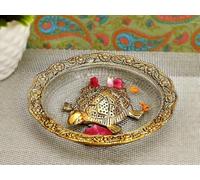 IMTRA FASHION Feng Shui Tortoise On Glass Plate for Vastu Good Luck Charm Turtle Peace & Prosperity Home Decoration Showpiece (Diameter: 5.5 Inch)