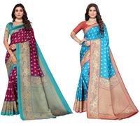 IMTRA FASHION Indian Women Art Silk Saree Pack of 2 with Unstitched Blouse Piece