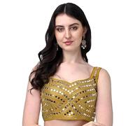 IMTRA FASHION Women Phantom Silk Saree Blouse Mirror Sequins Work Choli Crop Top Yellow