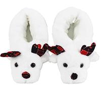 IMTY Kids Girls Boys Unisex Novelty Reindeer Christmas Festive Winter Warm Xmas Slip On Fluffy Animal Faux Fur Slippers (White, uk_footwear_size_system, big_kid, numeric, medium, numeric_11_point_5)