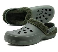 IMTY Mens Clogs Warm Fur Lined Thermal Garden Clogs Slip On Lightweight EVA Slippers Indoor House Shoes Shower Sandals (Khaki, UK Footwear Size System, Adult, Men, Numeric, Medium, 8)