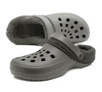 IMTY Mens Clogs Warm Fur Lined Thermal Garden Clogs Slip On Lightweight EVA Slippers Indoor House Shoes Shower Sandals (Grey, UK Footwear Size System, Adult, Men, Numeric, Medium, 6)