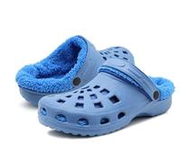 IMTY Mens Clogs Warm Fur Lined Thermal Garden Clogs Slip On Lightweight EVA Slippers Indoor House Shoes Shower Sandals (Blue, UK Footwear Size System, Adult, Men, Numeric, Medium, 8)