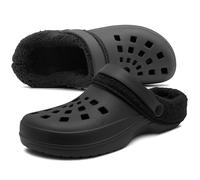 IMTY Mens Clogs Warm Fur Lined Thermal Garden Clogs Slip On Lightweight EVA Slippers Indoor House Shoes Shower Sandals (All Black, UK Footwear Size System, Adult, Men, Numeric, Medium, 6)