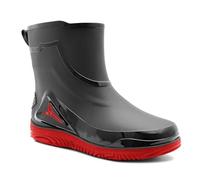 IMTY Mens Short Ankle Boot Wellies Waterproof Mid Calf Slip On Rain Boot Snow Farm Gardening Outdoor Festival Wellington Boots (Black/Red, UK Footwear Size System, Adult, Men, Numeric, Medium, 6.5)