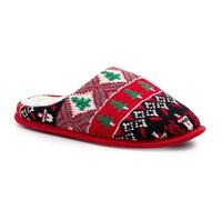 IMTY Mens Winter Slippers Faux Fur Lined Backless Mules Knitted Fair Isle Lightweight Slip On Indoor House Shoes (Red, 8, UK Footwear Size System, Adult, Men, Numeric, Medium, 8)