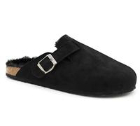 IMTY Mens Winter Slippers Faux Fur Lined Suede Clogs Slip On Adjustable Buckle Cork Footbed Backless Mules Houseshoes Slippers (Black, 11, UK Footwear Size System, Adult, Men, Numeric, Medium, 11)