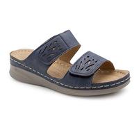 IMTY Womens Backless Sandals Touch Fasten Low Wedge Heel Open Toe Metallic Summer Ladies Fashion Sandal Beach Slides Shoes (Navy, UK Footwear Size System, Adult, Women, Numeric, Medium, 6)