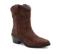 IMTY Womens Cowboy Boots Mid Calf Western Faux Suede Leather Embroidered Cowgirl Boot Pull On Block Heel Pointed Toe Boots (Brown, UK Footwear Size System, Adult, Women, Numeric, Medium, 7)