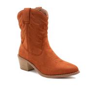 IMTY Womens Cowboy Boots Mid Calf Western Faux Suede Leather Embroidered Cowgirl Boot Pull On Block Heel Pointed Toe Boots (Tan, UK Footwear Size System, Adult, Women, Numeric, Medium, 5)