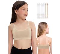 iMucci Girl Dance Bra Seamless Girls Nude Bra with 2 Pair Adjustable Replace Clear Straps Silicone Pads, Beige, 8-10 Years