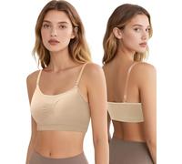 iMuchic Clear Strap Bra for Girls Women, Nude Dance Bra Seamless Pad Ballet Bras with Adjustable Straps and Silicone Covers, Beige-women, L