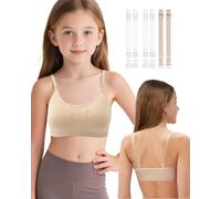 iMuchic Clear Strap Bra for Girls Women, Nude Dance Bra Seamless Pad Ballet Bras with Adjustable Straps and Silicone Covers, Beige-Girls, S