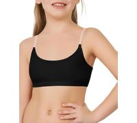 iMuchic Girl Dance Bra - Seamless Wireless Elastic Bras with 2 Pair Adjustable Replace Clear Straps Silicone Covers, Black, Large