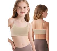 iMuchic Girl Dance Bra - Seamless Wireless Elastic Bras with 2 Pair Adjustable Replace Clear Straps Silicone Covers, Beige, Small