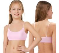 iMuchic Girl Dance Bra - Seamless Wireless Elastic Bras with 2 Pair Adjustable Replace Clear Straps Silicone Covers, Pink, Small