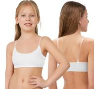 iMuchic Girl Dance Bra - Seamless Wireless Elastic Bras with 2 Pair Adjustable Replace Clear Straps Silicone Covers, White, Medium