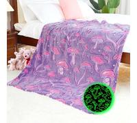 IMUKU Dark Purple Mushroom Blanket Throw for Kids, Glow in the Dark, Trippy Mushroom Decor Bedding, BB-29