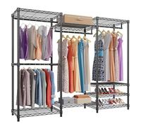 imuounl Heavy Duty Clothes Rail,Clothing Rails, Open Wardrobe,Metal Portable Wardrobe Rail Closet Rack with Shoe Rack, Freestanding Storage Shelves Clothes Rails for Bedroom-Open Wardrobe