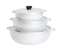 IMUSA Cast Aluminum Calderose Set 3 Piece Dutch Oven Cookware with Tight Lid 3.5 Qt 7 Qt 11 Qt for Rice Bean Soups Hispanic Cooking Oven Safe Heavy Cookware