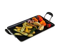 Imusa MUSA 17x10in Aluminum Black Ceramic Double Burner Griddle with Cool Touch Handles, Nonstick Flat Grill Pan for Pancakes, Eggs, Bacon, and More, Black
