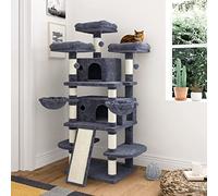 IMUsee 68 Inches Multi-Level Large Cat Tree for Large Kitties/Big Cat Tower with Condo/Cozy Plush Perches/Sisal Scratching Posts and Hammocks/ Feline Activity Center Play House/Smoky Grey