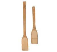 IMUSINICE 2pcs Bamboo Spatulas for Cooking and Jam Making, Flat Wide Arc Paddle Stirrers with Curved Head, Heat Resistant Kitchen Utensils for Small Batch Cooking and Efficient Fruit Mashing