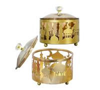 IMUSINICE 2pcs Middle East Candy Storage Boxes with Lid, Gold Decorative Snack Serving Containers for Eid and Ramadan Party Favors, Arabian Dessert Tray for Home and Event Use