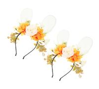 IMUSINICE 2pcs White Bunny Ears Headband with Realistic Floral Fabric Design, Easy to Wear Hair Accessories and Adults, for Spring Photo and Group Photos