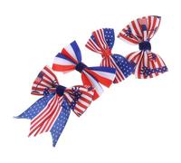 IMUSINICE 4 Pcs Patriotic Hair Bows with Striped Design and Star-spangled Banner Print, Comfortable Cloth and Iron Material Clips for Independence Day Parties and Stage Performances