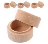 IMUSINICE 4pcs Small Round Wooden Trinket Box with Lid, Mini Beech Wood Tooth Keepsake and Ring Holder, Unfinished Natural Wood Storage Case for Jewelry and Proposal Rings