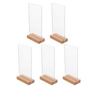 IMUSINICE 5pcs Acrylic Menu Holders with Wood Base T Shape Vertical Desktop Display Stands for Restaurant Table Number Signs Easy Visibility and Space Optimization