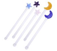 IMUSINICE 5pcs Glass Cocktail Stirrer Sticks Essential Bar Tool with Creative Moon and Star Designs, Decorative Glass Drink Swizzle Sticks for Party and Bar Use