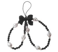IMUSINICE Black Plastic Bowknot Phone Lanyard with Beaded Chain Anti-lost Mobile Phone Wrist Strap Easy to Install and Remove for Ladies and Girls