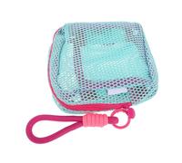 IMUSINICE Compact Mesh Coin Carrying Pouch with Cable Management, Grid Pattern Mesh Fabric Bag Keychain for Home and Office Use, Stylish Turquoise Travel Organizer with Pink Lanyard